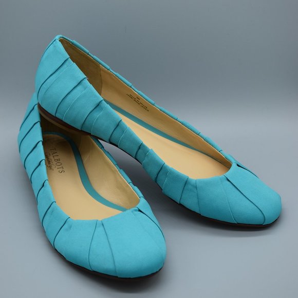 Talbots Patina Blue Pleated Flats Size 9B - Picture 1 of 13